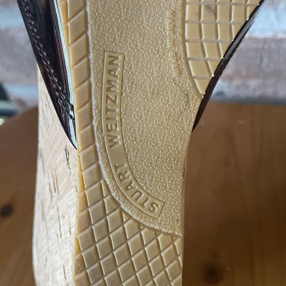 Stuart Weitzman Platform Wedge Sandal 7M Brown Cork Slide Slip On - Picture 10 of 13